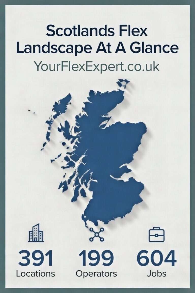 A infographic of the number of coworking, business centre spaces in scotland