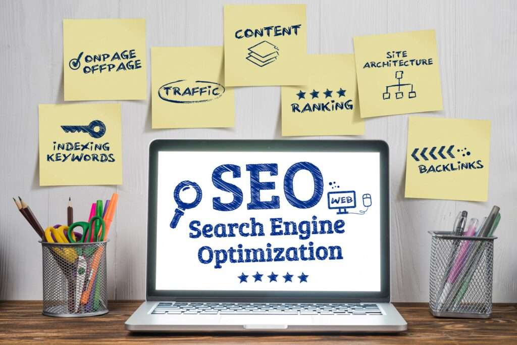 image of a laptop with SEO on it screen