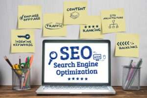 image of a laptop with SEO on it screen